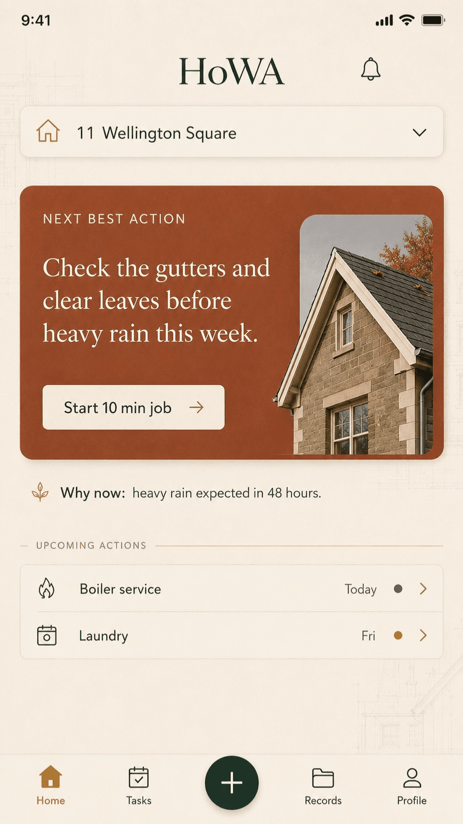 HoWA app screen: Next Best Action