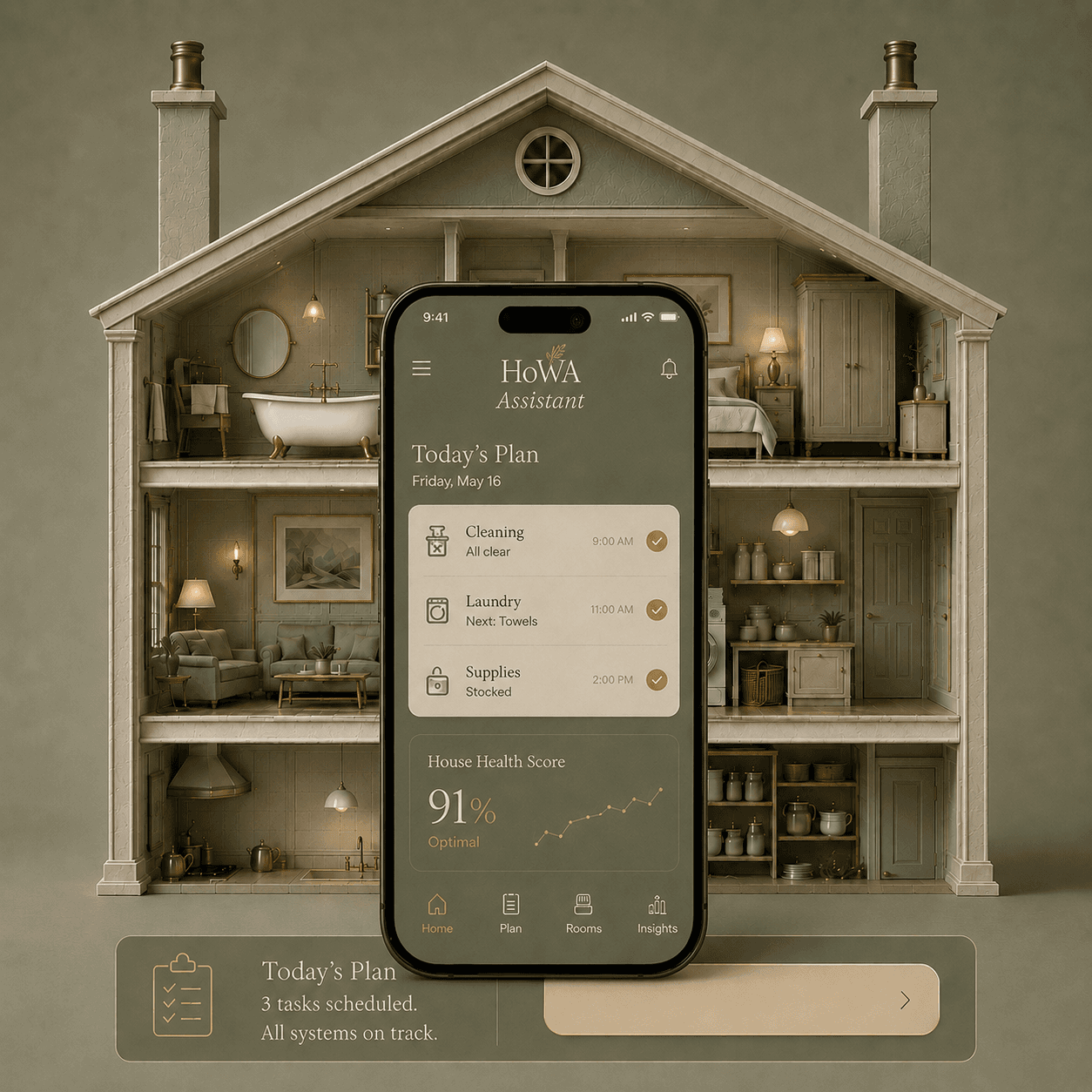 HoWA Assistant, the cutaway dollhouse with the Assistant app.