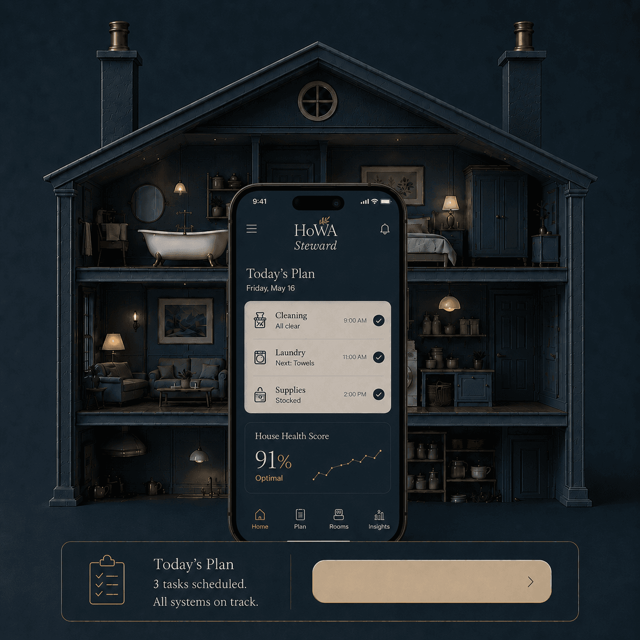 HoWA Steward, the cutaway dollhouse with the Steward app.