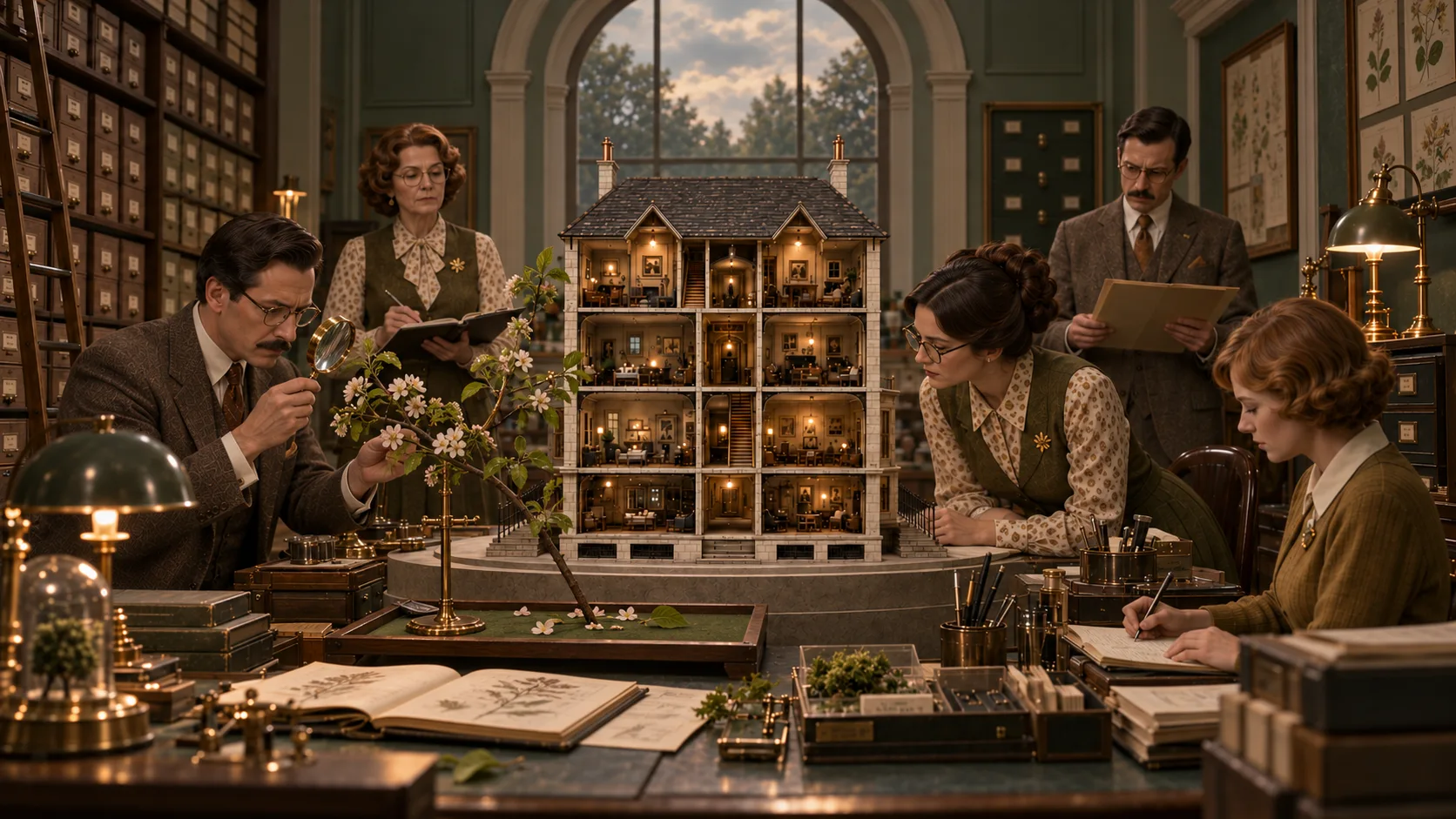 The Garden Would Like a Word: a Bureau scene giving a home's details formal attention.