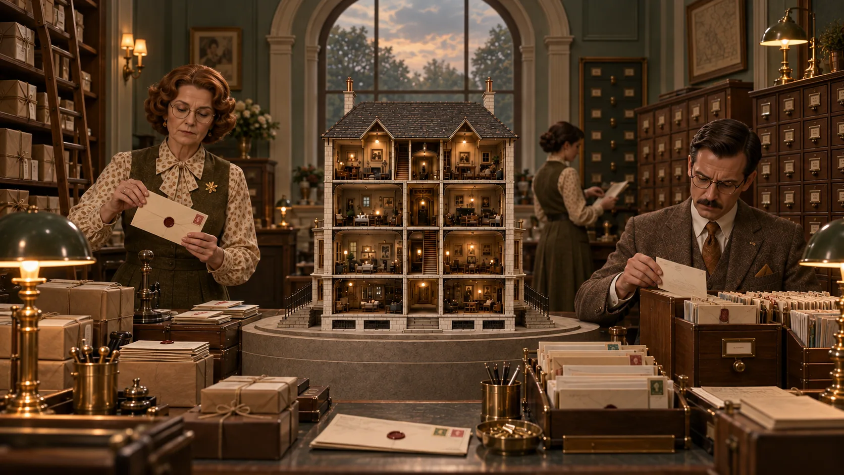 The Post Room: a Bureau scene giving a home's details formal attention.