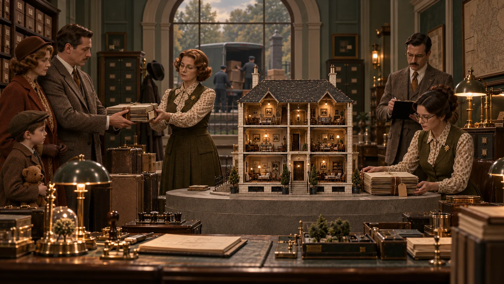 Two Files: a Bureau scene giving a home's details formal attention.