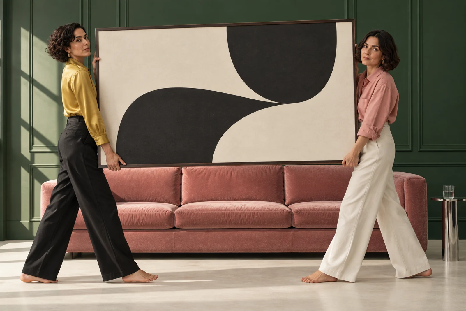 Hanging art in a contemporary room, shaping a space around how it is really used.